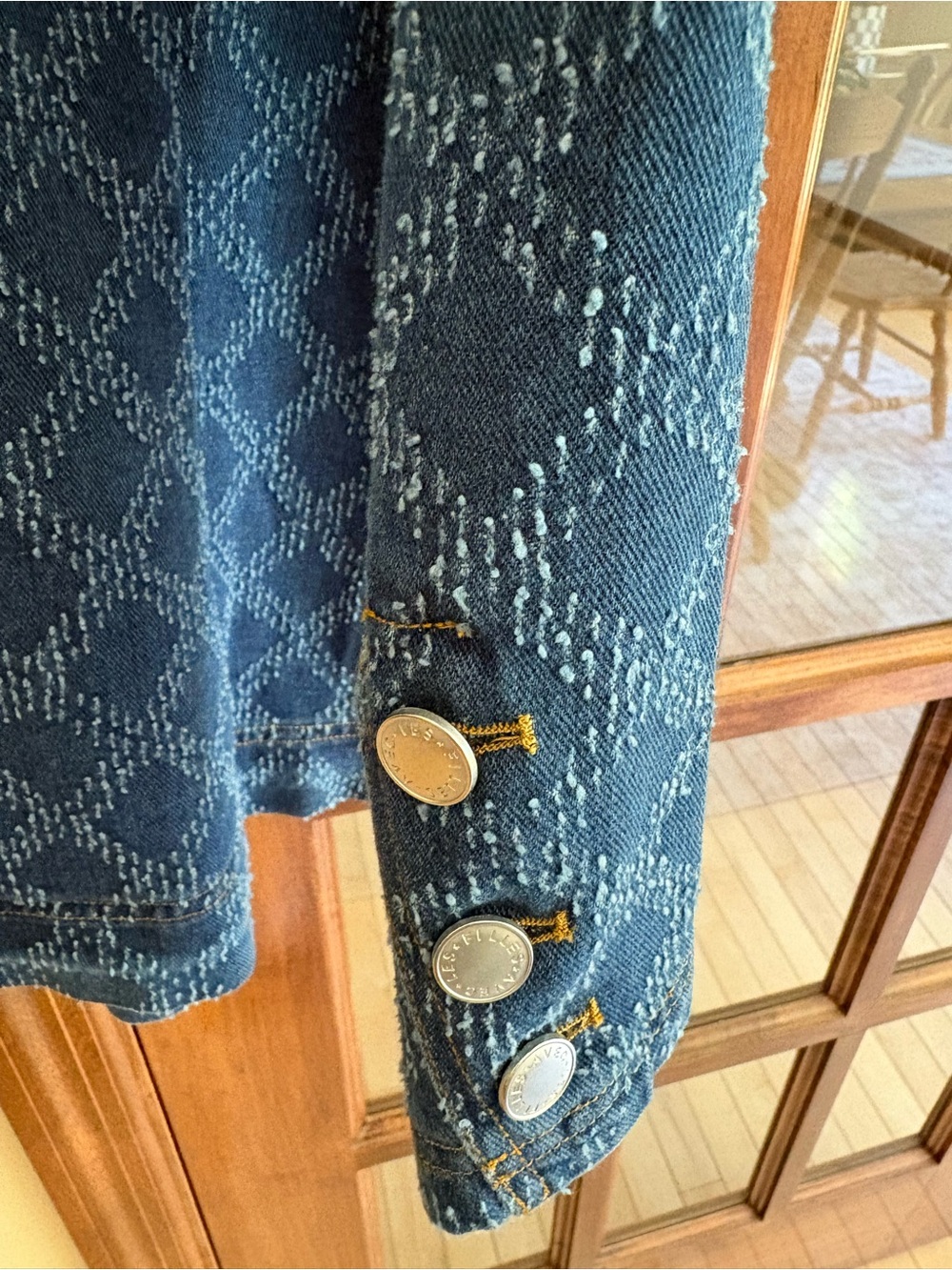 Avec Les Filles Anthropologie Diamond-Pattern Denim Barn Jacket size Large - Picture 6 of 8